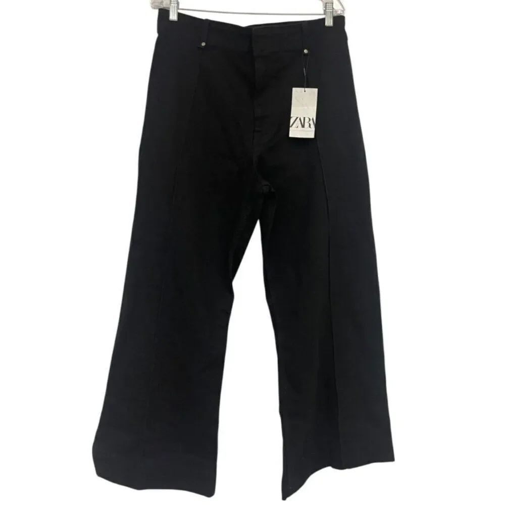 Zara Womens Pants EU 46 US 14 jeans Black High Rise Relaxed Leg 8307/256 NWT